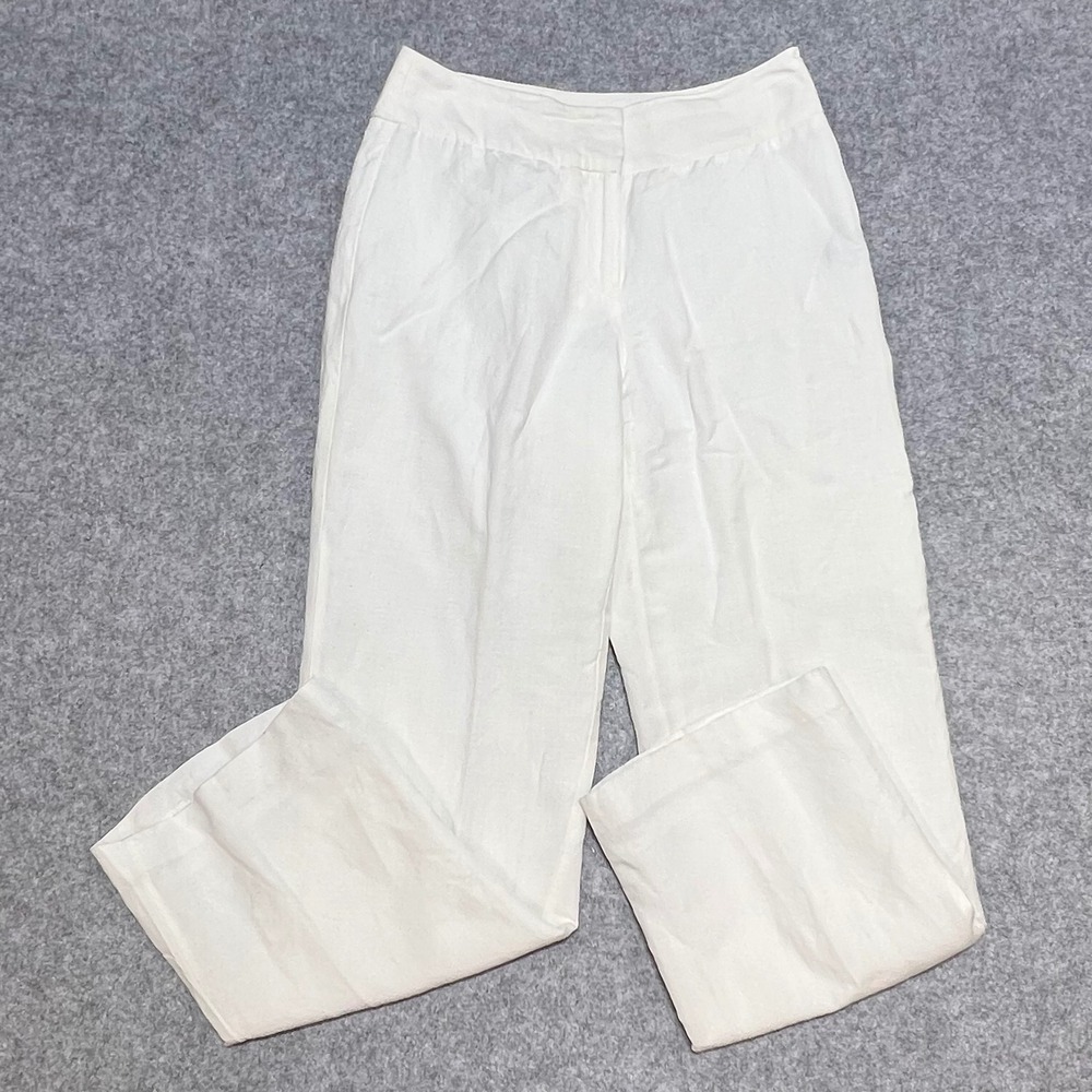 East 5th Petite White Linen‎ Blend Wide Leg Dress Pants Trousers 2P